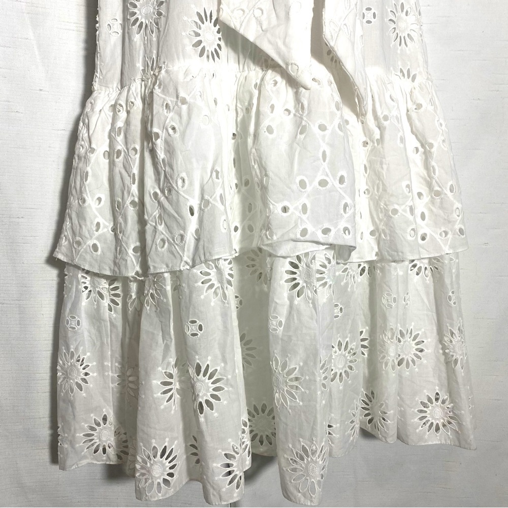 ZARA BELTED EMBROIDERED MIDI DRESS OYSTER WHITE SIZE S - Picture 9 of 15